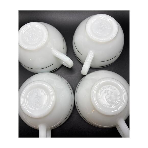 Vintage Corning/Pyrex Coffee Cups Green Rings Restaurant Ware 1970s Set of 4 - Picture 5 of 8